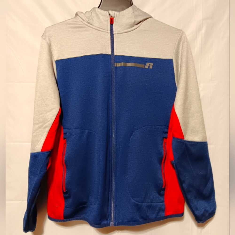 Russell Boy's EUC Zippered Jacket, Dri-Power 360, Size XXL (18), Navy Red & Gray